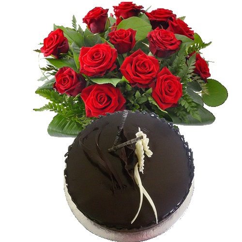 Chocolate Cake with 20 Red Roses