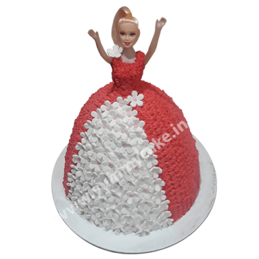 Red & White Barbie Doll Cake