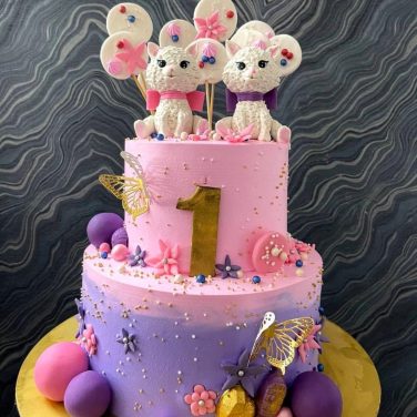 Kitten Theme First Birthday Cake