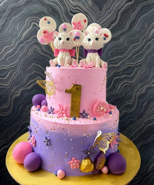 Kitten Theme First Birthday Cake