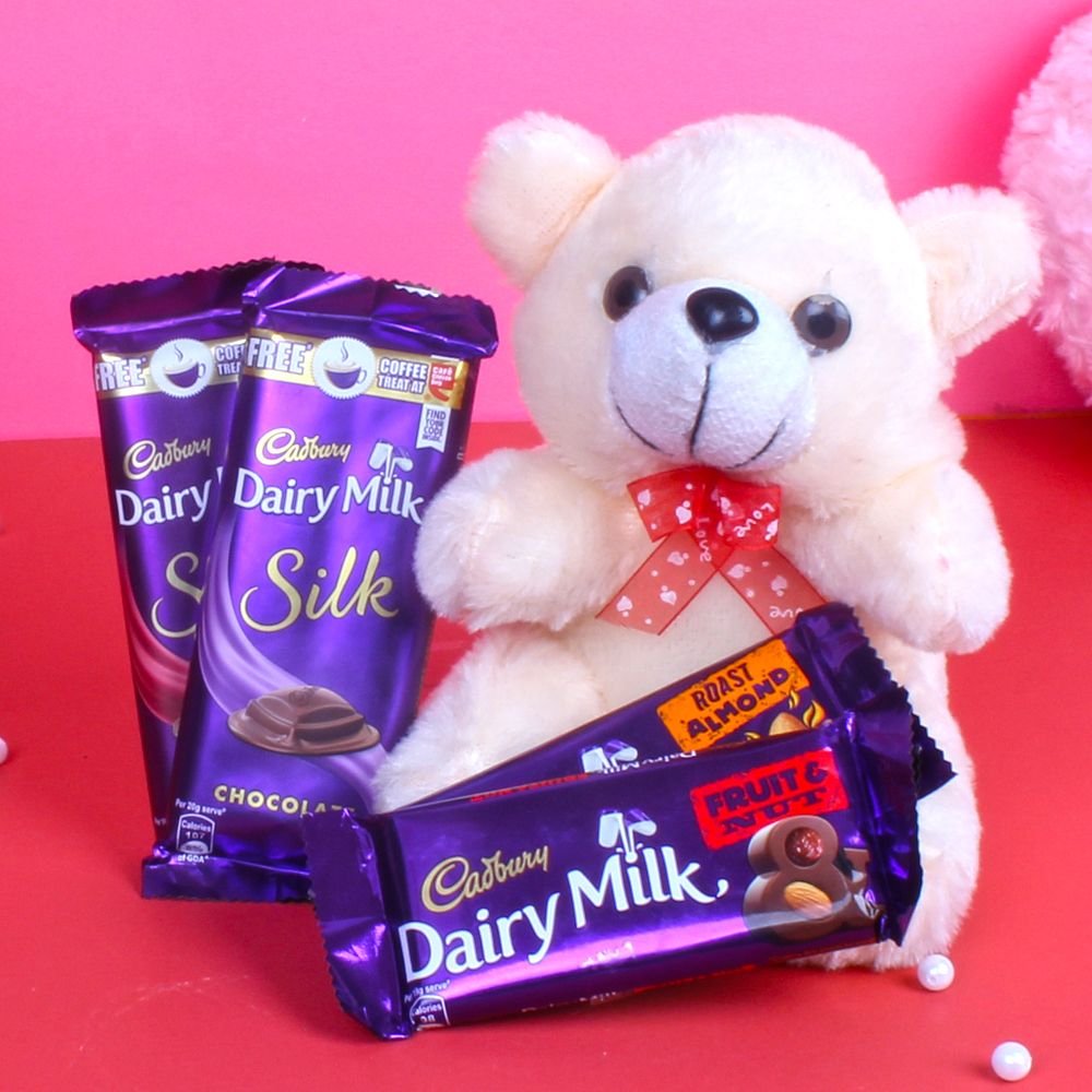 Dairy Milk Chocolates with Teddy Bear | Doorstep Cake